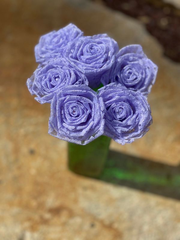 Lavender Lace Roses with Stem, Lace Flower Bouquet, Lace Flower, Lace Rose, 13th Wedding Anniversary Gift, Lace Gift for Her, Thirteenth