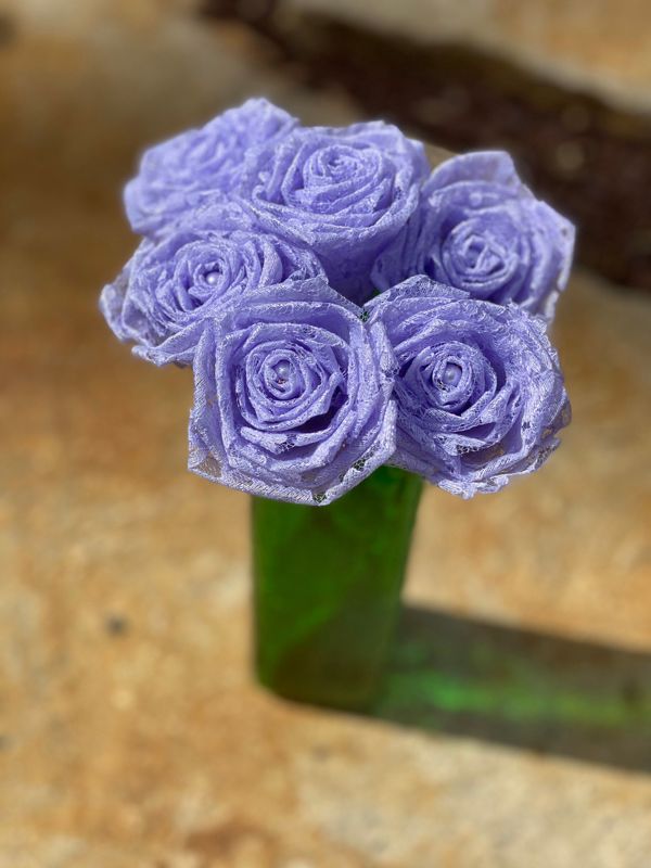 Lavender Lace Roses with Stem, Lace Flower Bouquet, Lace Flower, Lace Rose, 13th Wedding Anniversary Gift, Lace Gift for Her, Thirteenth