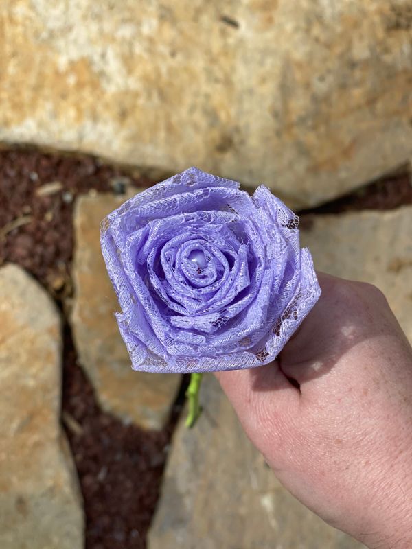 Lavender Lace Roses with Stem, Lace Flower Bouquet, Lace Flower, Lace Rose, 13th Wedding Anniversary Gift, Lace Gift for Her, Thirteenth