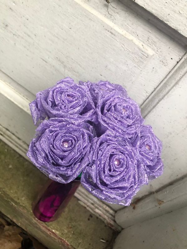 Lavender Lace Roses with Stem, Lace Flower Bouquet, Lace Flower, Lace Rose, 13th Wedding Anniversary Gift, Lace Gift for Her, Thirteenth