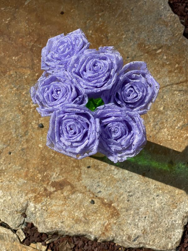 Lavender Lace Roses with Stem, Lace Flower Bouquet, Lace Flower, Lace Rose, 13th Wedding Anniversary Gift, Lace Gift for Her, Thirteenth