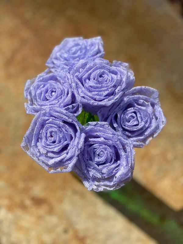 Lavender Lace Roses with Stem, Lace Flower Bouquet, Lace Flower, Lace Rose, 13th Wedding Anniversary Gift, Lace Gift for Her, Thirteenth