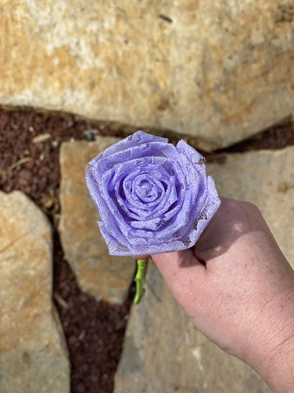 Lavender Lace Roses with Stem, Lace Flower Bouquet, Lace Flower, Lace Rose, 13th Wedding Anniversary Gift, Lace Gift for Her, Thirteenth