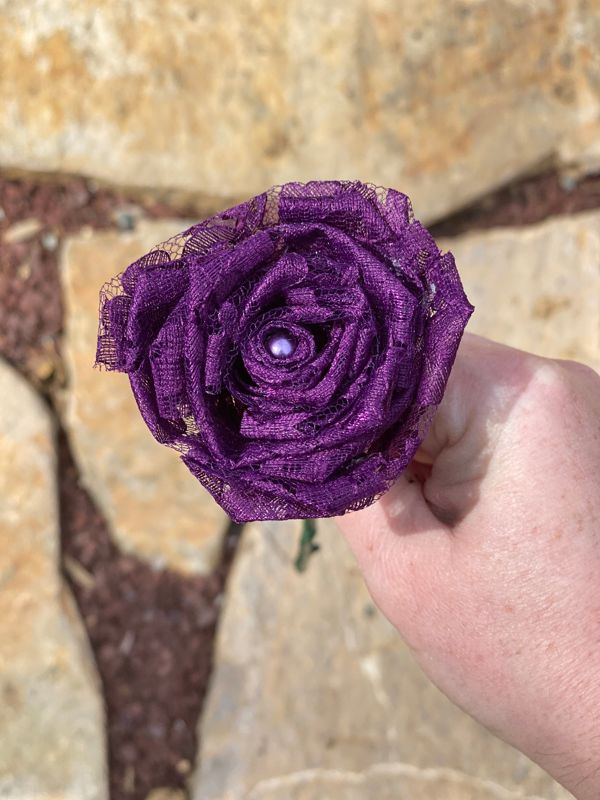 Plum Purple Lace Roses with Stem, Lace Flower Bouquet, Lace Flower, Lace Rose, 13th Wedding Anniversary Gift, Lace Gift for Her, Thirteenth