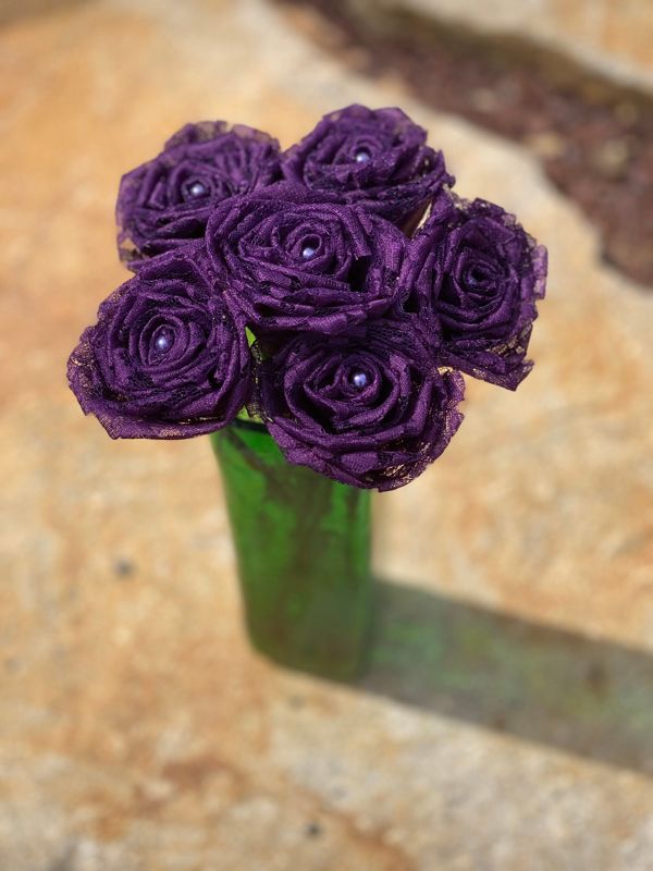 Plum Purple Lace Roses with Stem, Lace Flower Bouquet, Lace Flower, Lace Rose, 13th Wedding Anniversary Gift, Lace Gift for Her, Thirteenth