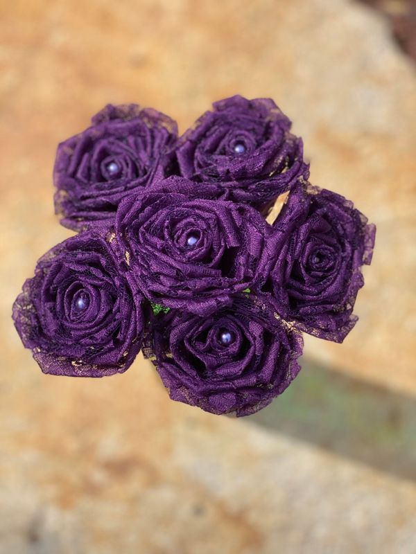 Plum Purple Lace Roses with Stem, Lace Flower Bouquet, Lace Flower, Lace Rose, 13th Wedding Anniversary Gift, Lace Gift for Her, Thirteenth