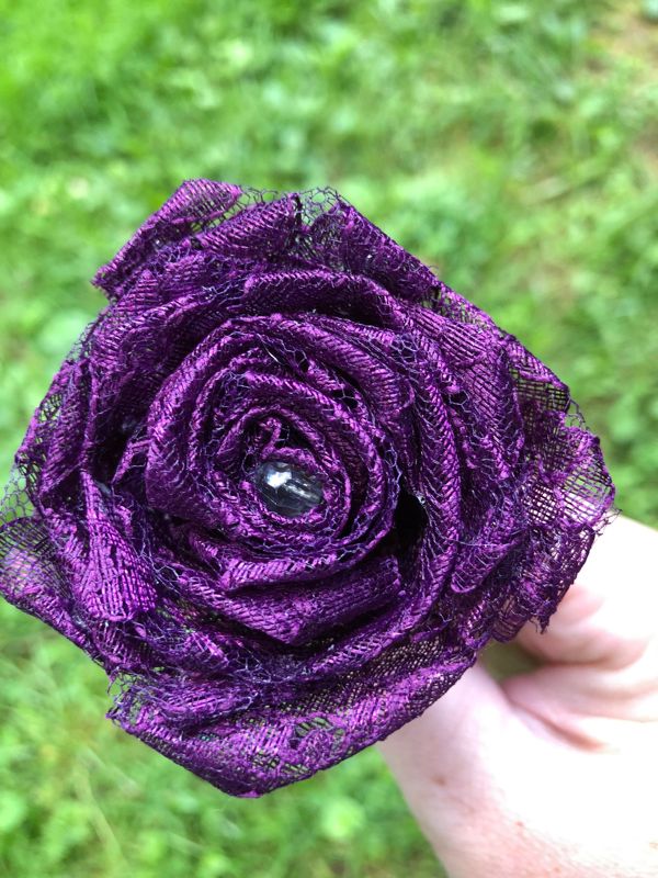 Plum Purple Lace Roses with Stem, Lace Flower Bouquet, Lace Flower, Lace Rose, 13th Wedding Anniversary Gift, Lace Gift for Her, Thirteenth