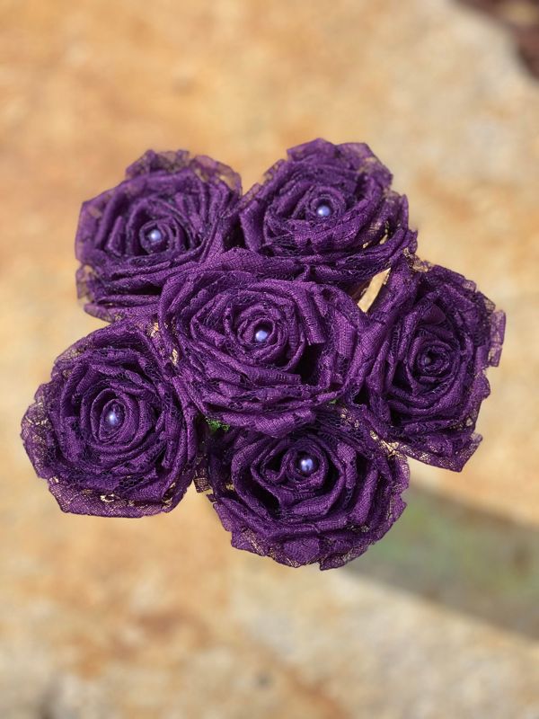 Plum Purple Lace Roses with Stem, Lace Flower Bouquet, Lace Flower, Lace Rose, 13th Wedding Anniversary Gift, Lace Gift for Her, Thirteenth