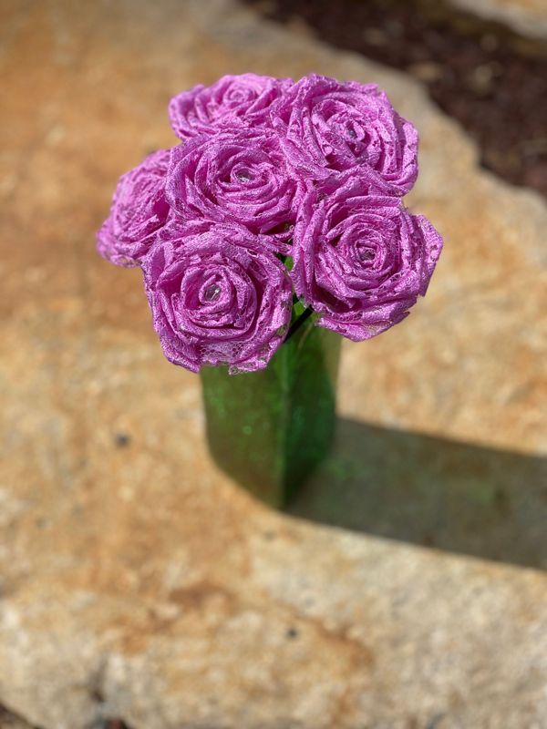 Orchid Lace Roses with Stem, Lace Flower Bouquet, Lace Flower, Lace Rose, 13th Wedding Anniversary Gift, Lace Gift for Her, Thirteenth