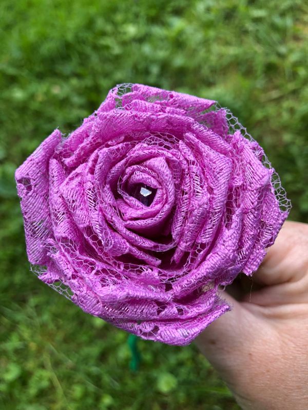 Orchid Lace Roses with Stem, Lace Flower Bouquet, Lace Flower, Lace Rose, 13th Wedding Anniversary Gift, Lace Gift for Her, Thirteenth