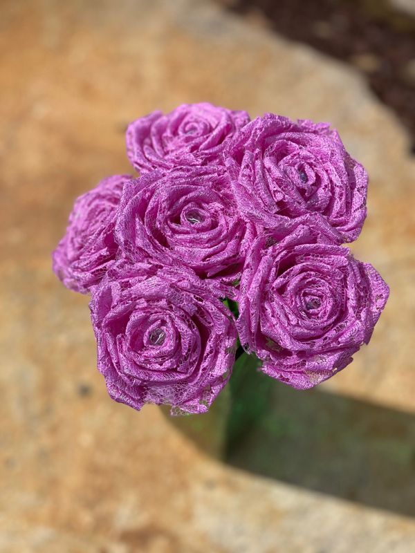 Orchid Lace Roses with Stem, Lace Flower Bouquet, Lace Flower, Lace Rose, 13th Wedding Anniversary Gift, Lace Gift for Her, Thirteenth