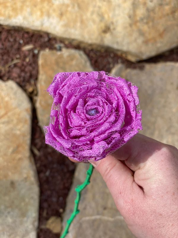Orchid Lace Roses with Stem, Lace Flower Bouquet, Lace Flower, Lace Rose, 13th Wedding Anniversary Gift, Lace Gift for Her, Thirteenth