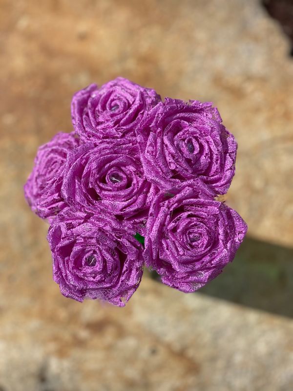 Orchid Lace Roses with Stem, Lace Flower Bouquet, Lace Flower, Lace Rose, 13th Wedding Anniversary Gift, Lace Gift for Her, Thirteenth