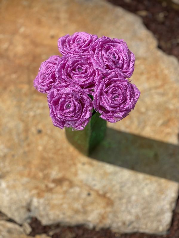 Orchid Lace Roses with Stem, Lace Flower Bouquet, Lace Flower, Lace Rose, 13th Wedding Anniversary Gift, Lace Gift for Her, Thirteenth