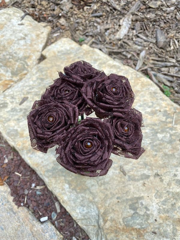 Chocolate Lace Roses with Stems, Lace Flower Bouquet, Lace Flower, Lace Rose, 13th Wedding Anniversary Gift, Lace Gift for Her, Thirteenth
