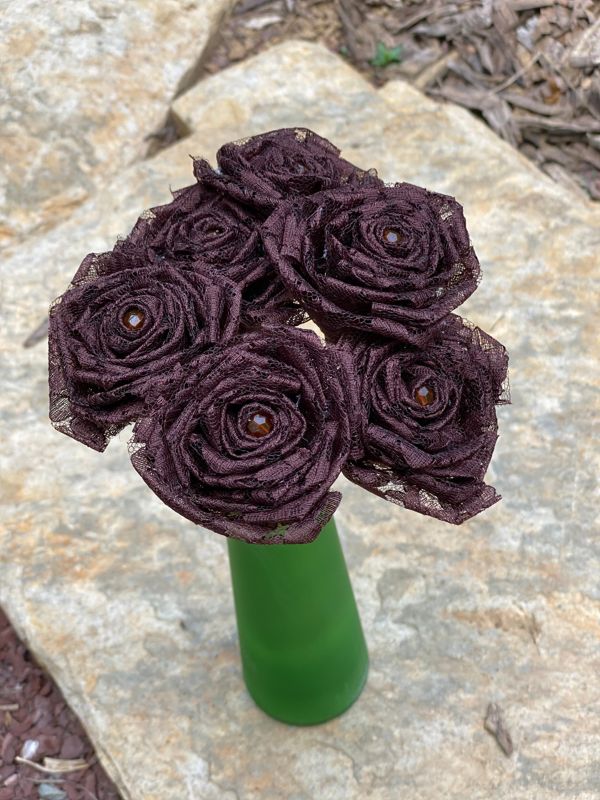 Chocolate Lace Roses with Stems, Lace Flower Bouquet, Lace Flower, Lace Rose, 13th Wedding Anniversary Gift, Lace Gift for Her, Thirteenth