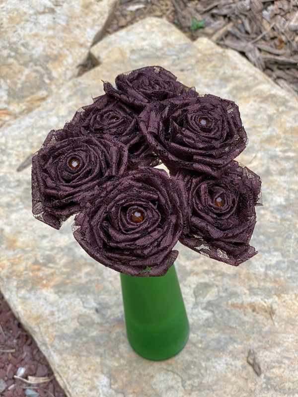 Chocolate Lace Roses with Stems, Lace Flower Bouquet, Lace Flower, Lace Rose, 13th Wedding Anniversary Gift, Lace Gift for Her, Thirteenth