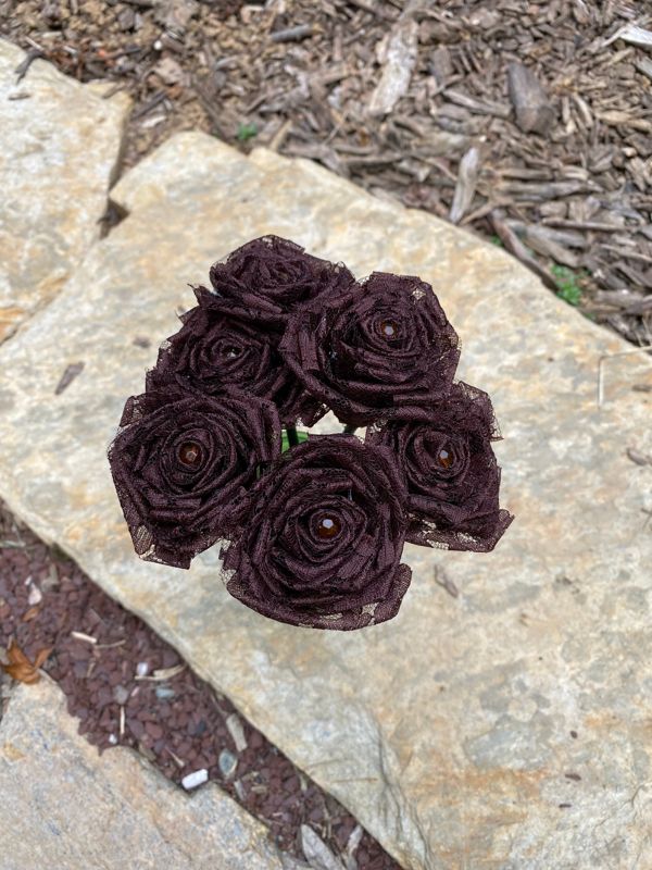Chocolate Lace Roses with Stems, Lace Flower Bouquet, Lace Flower, Lace Rose, 13th Wedding Anniversary Gift, Lace Gift for Her, Thirteenth
