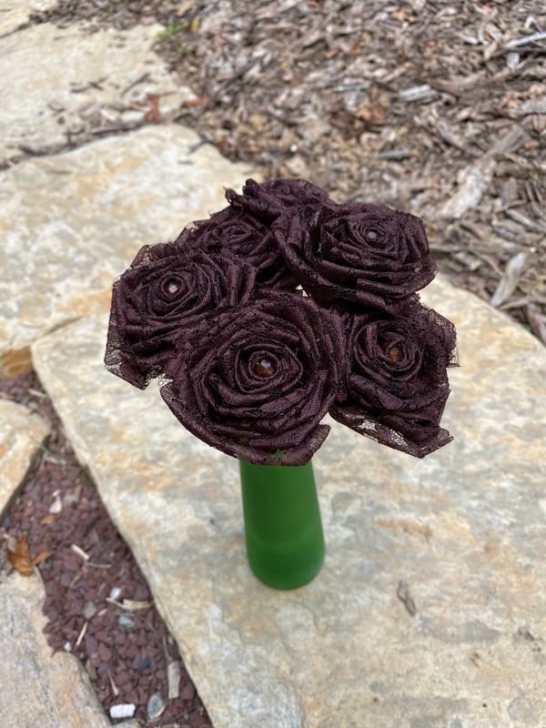 Chocolate Lace Roses with Stems, Lace Flower Bouquet, Lace Flower, Lace Rose, 13th Wedding Anniversary Gift, Lace Gift for Her, Thirteenth