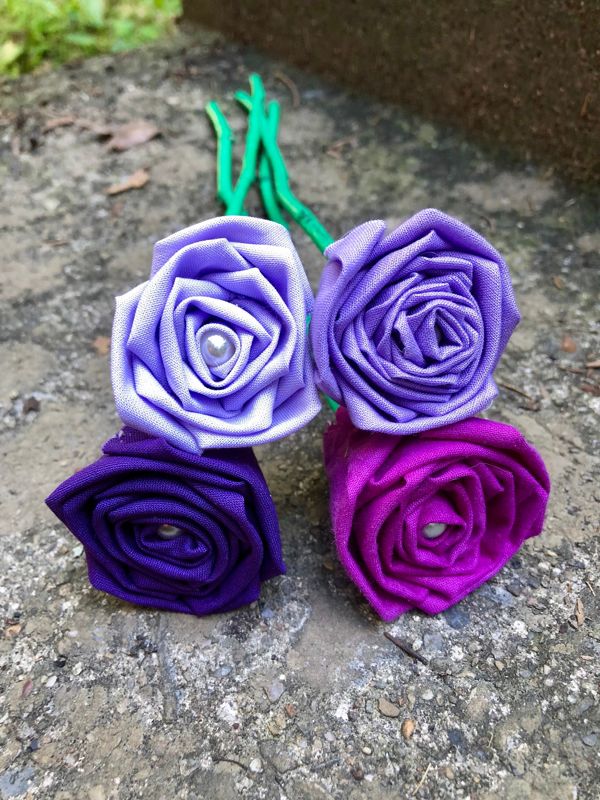 Purple Cotton Roses with Stems, Purple Ombré Flower Bouquet, Purple Rose, Cotton Roses, Cotton Anniversary, Second Anniversary, Gift for Her