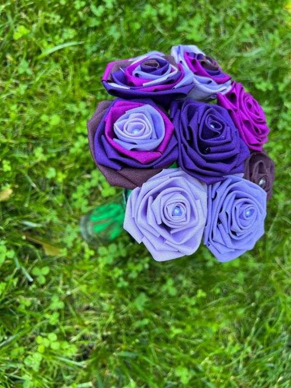 Purple Cotton Roses with Stems, Purple Ombré Flower Bouquet, Purple Rose, Cotton Roses, Cotton Anniversary, Second Anniversary, Gift for Her