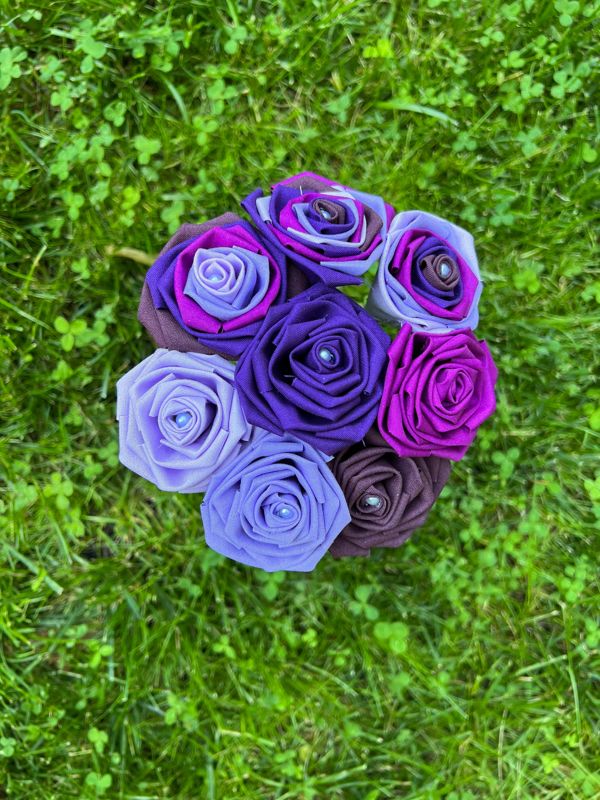 Purple Cotton Roses with Stems, Purple Ombré Flower Bouquet, Purple Rose, Cotton Roses, Cotton Anniversary, Second Anniversary, Gift for Her