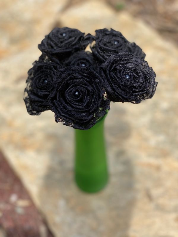Black Lace Roses with Stems, Lace Flower Bouquet, Lace Flowers, Lace Roses, 13th Wedding Anniversary Gift, Lace Gift for Her, Thirteenth