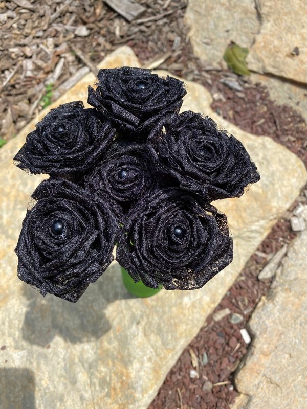 Black Lace Roses with Stems, Lace Flower Bouquet, Lace Flowers, Lace Roses, 13th Wedding Anniversary Gift, Lace Gift for Her, Thirteenth