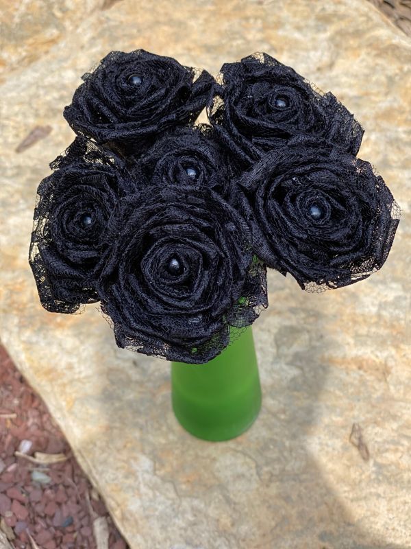 Black Lace Roses with Stems, Lace Flower Bouquet, Lace Flowers, Lace Roses, 13th Wedding Anniversary Gift, Lace Gift for Her, Thirteenth