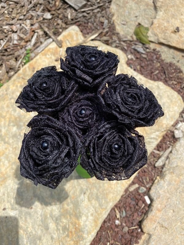 Black Lace Roses with Stems, Lace Flower Bouquet, Lace Flowers, Lace Roses, 13th Wedding Anniversary Gift, Lace Gift for Her, Thirteenth