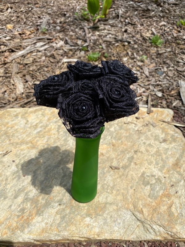 Black Lace Roses with Stems, Lace Flower Bouquet, Lace Flowers, Lace Roses, 13th Wedding Anniversary Gift, Lace Gift for Her, Thirteenth