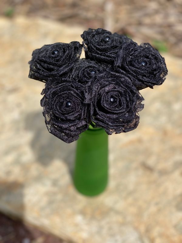 Black Lace Roses with Stems, Lace Flower Bouquet, Lace Flowers, Lace Roses, 13th Wedding Anniversary Gift, Lace Gift for Her, Thirteenth