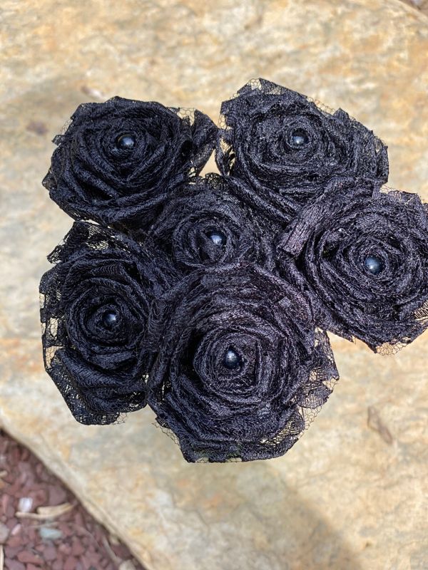 Black Lace Roses with Stems, Lace Flower Bouquet, Lace Flowers, Lace Roses, 13th Wedding Anniversary Gift, Lace Gift for Her, Thirteenth