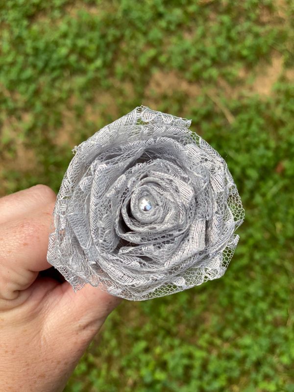 Silver Gray Lace Roses with Stems, Lace Flower Bouquet, Lace Flower, Lace Rose, 13th Wedding Anniversary Gift, Lace Gift for Her, Thirteenth