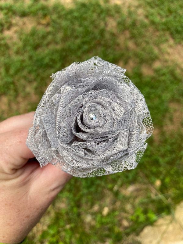 Silver Gray Lace Roses with Stems, Lace Flower Bouquet, Lace Flower, Lace Rose, 13th Wedding Anniversary Gift, Lace Gift for Her, Thirteenth