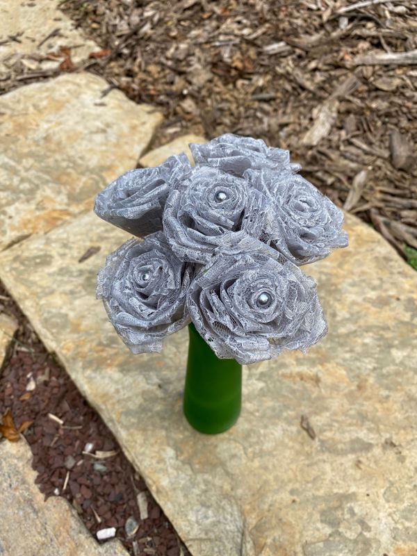 Silver Gray Lace Roses with Stems, Lace Flower Bouquet, Lace Flower, Lace Rose, 13th Wedding Anniversary Gift, Lace Gift for Her, Thirteenth