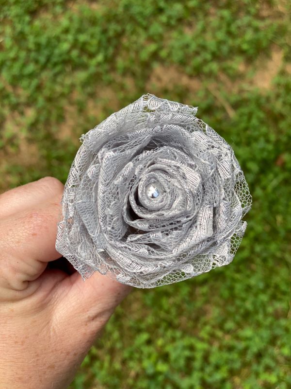 Silver Gray Lace Roses with Stems, Lace Flower Bouquet, Lace Flower, Lace Rose, 13th Wedding Anniversary Gift, Lace Gift for Her, Thirteenth