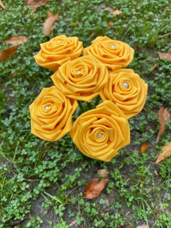 Yellow Linen Roses with Stems, Linen Flower Bouquet, Linen Flowers, Linen Roses, 12th Wedding Anniversary Gift, Linen Gift for Her, Twelfth