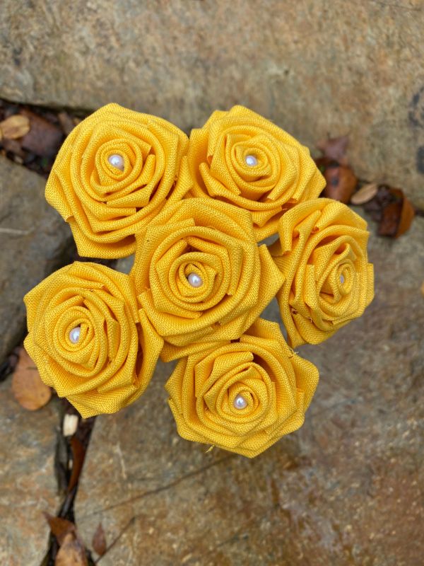 Yellow Linen Roses with Stems, Linen Flower Bouquet, Linen Flowers, Linen Roses, 12th Wedding Anniversary Gift, Linen Gift for Her, Twelfth