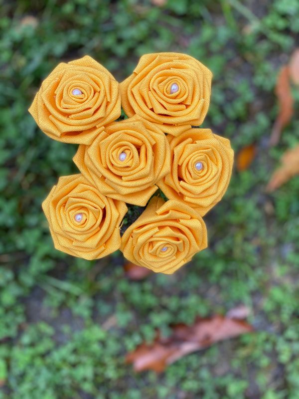 Yellow Linen Roses with Stems, Linen Flower Bouquet, Linen Flowers, Linen Roses, 12th Wedding Anniversary Gift, Linen Gift for Her, Twelfth