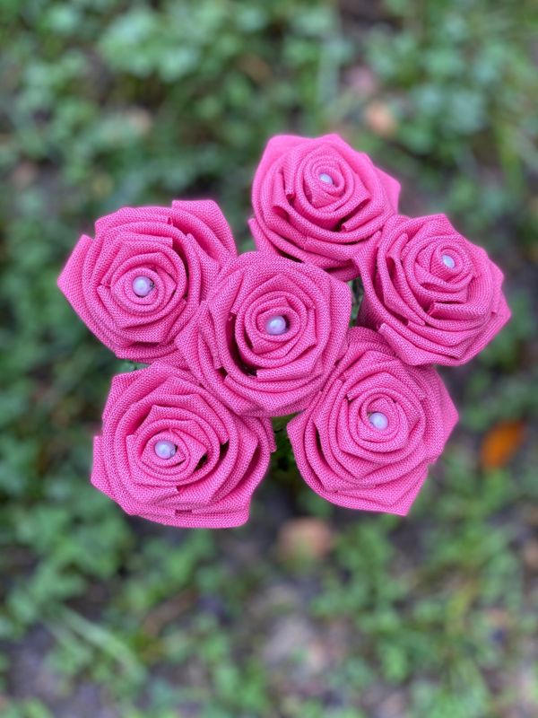 Pink Linen Roses with Stems, Linen Flower Bouquet, Linen Flowers, Linen Roses, 12th Wedding Anniversary Gift, Linen Gift for Her, Twelfth