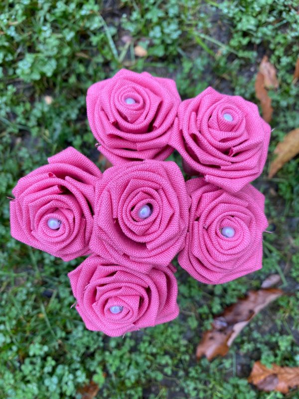 Pink Linen Roses with Stems, Linen Flower Bouquet, Linen Flowers, Linen Roses, 12th Wedding Anniversary Gift, Linen Gift for Her, Twelfth