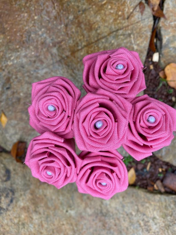 Pink Linen Roses with Stems, Linen Flower Bouquet, Linen Flowers, Linen Roses, 12th Wedding Anniversary Gift, Linen Gift for Her, Twelfth
