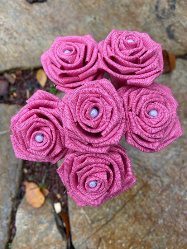 Pink Linen Roses with Stems, Linen Flower Bouquet, Linen Flowers, Linen Roses, 12th Wedding Anniversary Gift, Linen Gift for Her, Twelfth