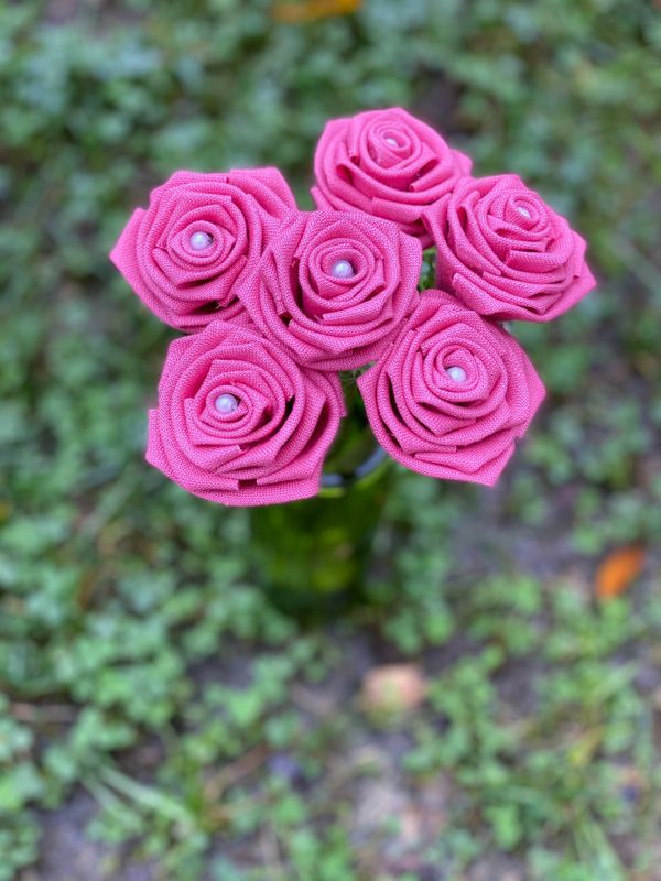 Pink Linen Roses with Stems, Linen Flower Bouquet, Linen Flowers, Linen Roses, 12th Wedding Anniversary Gift, Linen Gift for Her, Twelfth