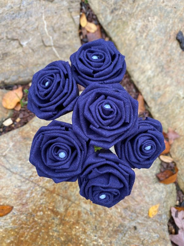 Navy Linen Roses with Stems, Linen Flower Bouquet, Linen Flowers, Linen Roses, 12th Wedding Anniversary Gift, Linen Gift for Her, Twelfth