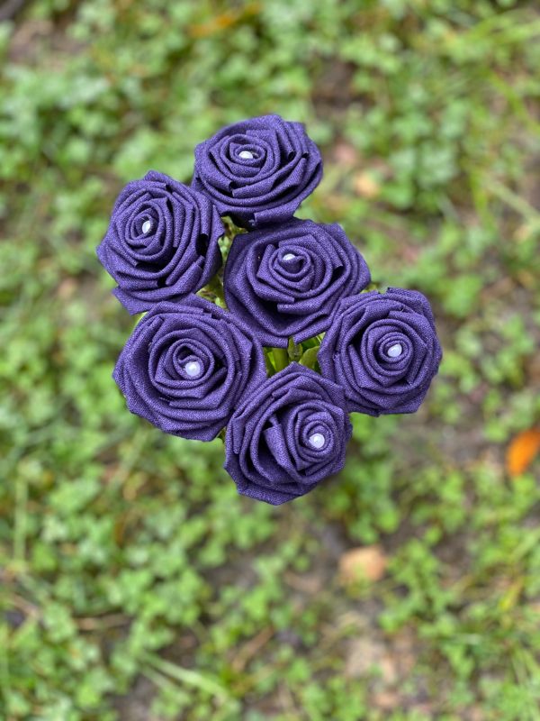 Navy Linen Roses with Stems, Linen Flower Bouquet, Linen Flowers, Linen Roses, 12th Wedding Anniversary Gift, Linen Gift for Her, Twelfth