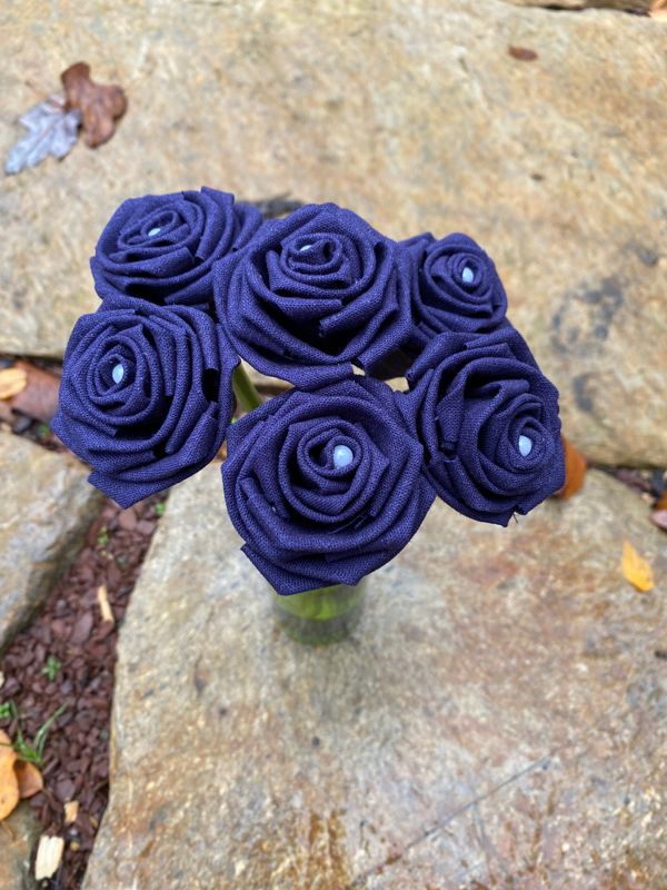 Navy Linen Roses with Stems, Linen Flower Bouquet, Linen Flowers, Linen Roses, 12th Wedding Anniversary Gift, Linen Gift for Her, Twelfth