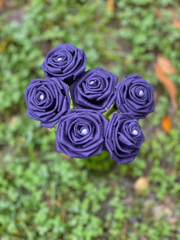 Navy Linen Roses with Stems, Linen Flower Bouquet, Linen Flowers, Linen Roses, 12th Wedding Anniversary Gift, Linen Gift for Her, Twelfth