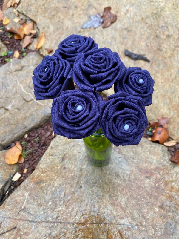 Navy Linen Roses with Stems, Linen Flower Bouquet, Linen Flowers, Linen Roses, 12th Wedding Anniversary Gift, Linen Gift for Her, Twelfth